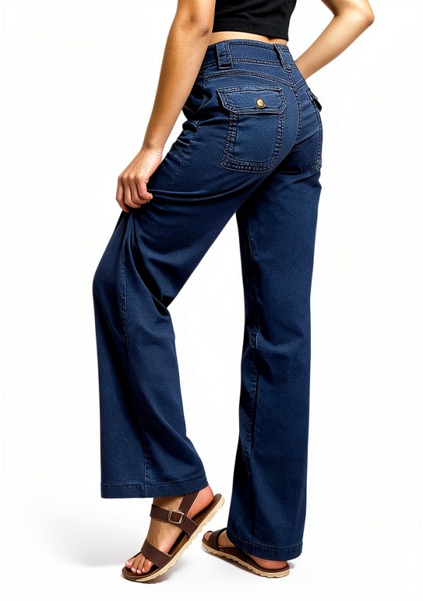 Pavo Womens Cotton Spandex Straight Leg Pants Green Blue-2