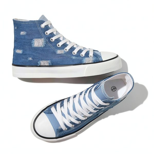 Denim Ripped High Top Sneakers Women Canvas Fashion Shoes-4