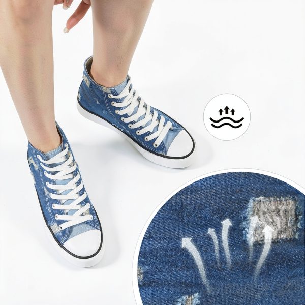 Denim Ripped High Top Sneakers Women Canvas Fashion Shoes-2