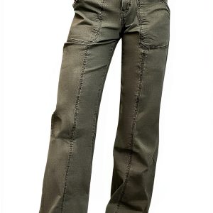 Women's Cotton Spandex Casual Pants Straight Leg Design-0