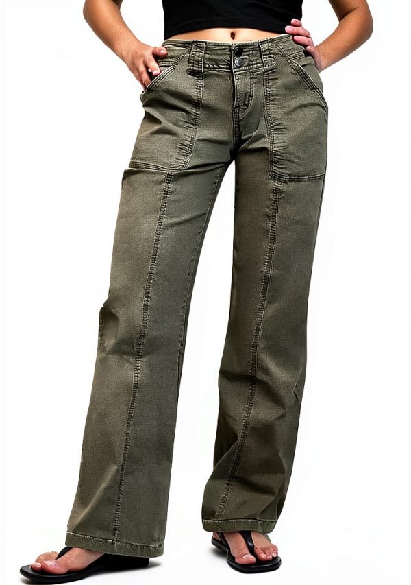 Women's Cotton Spandex Casual Pants Straight Leg Design-0