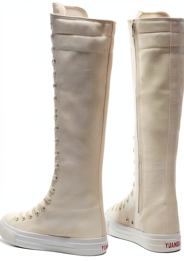 Momuk Womens Canvas Boots Durable Rubber Sole Zipper Closure-4