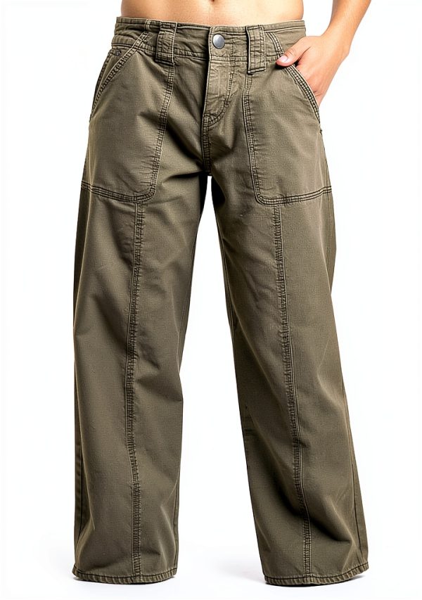 Women's Cotton Spandex Casual Pants Straight Leg Design-1