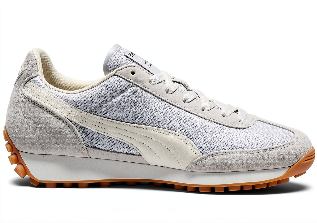 Puma Grey Sneakers showcasing textile and suede upper on a neutral background