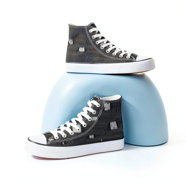 Denim Ripped High Top Sneakers Women Canvas Fashion Shoes-6