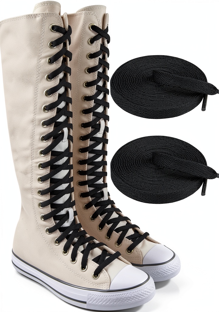Endoto shoelaces in white and black colors displayed with Converse shoes