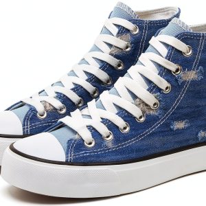 Denim Ripped High Top Sneakers Women Canvas Fashion Shoes-0