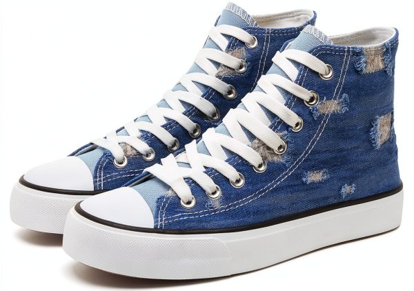 Denim Ripped High Top Sneakers Women Canvas Fashion Shoes-0