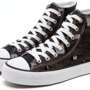 Denim Ripped High Top Sneakers Women Canvas Fashion Shoes-0