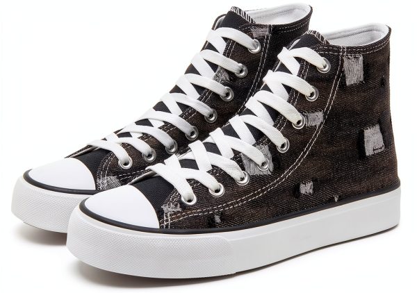 Denim Ripped High Top Sneakers Women Canvas Fashion Shoes-0