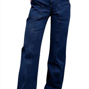 Pavo Womens Cotton Spandex Straight Leg Pants Green Blue-0