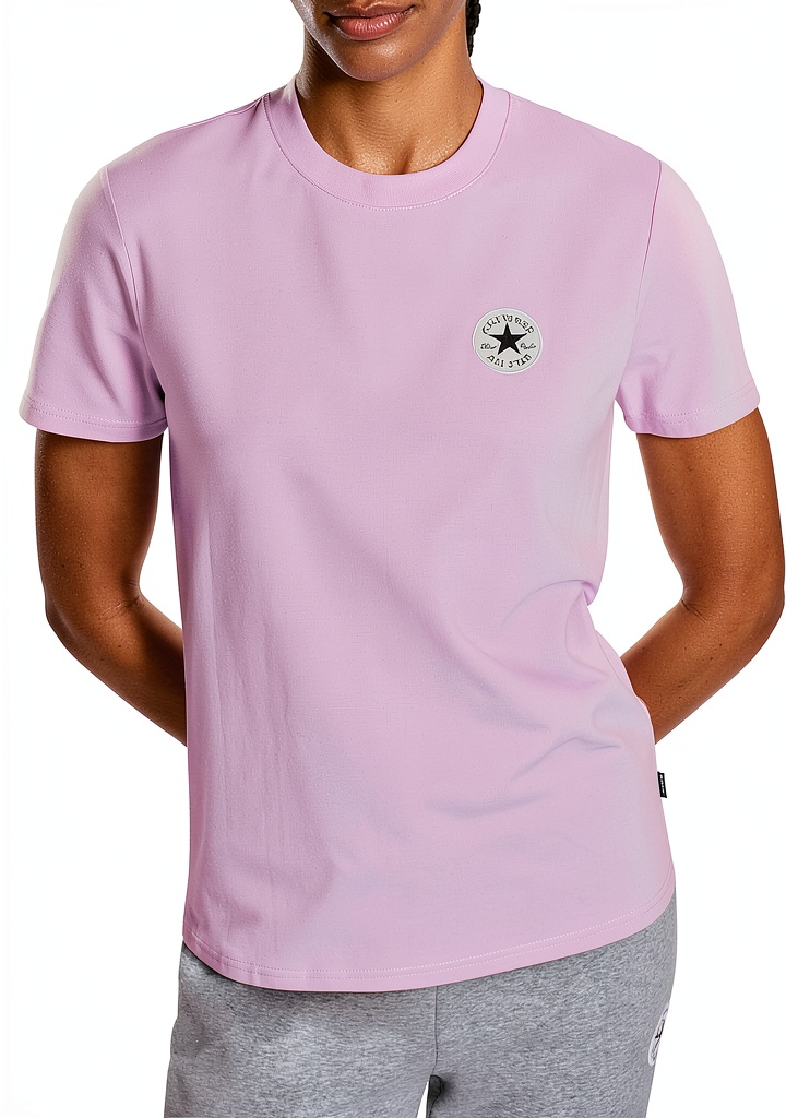 Converse womens t-shirt in multiple colors displayed on a model
