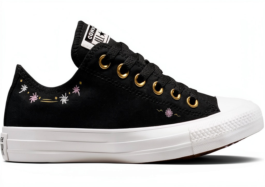 Nike athletic shoes in Black/Egret/Altitude Lilac on a gym floor