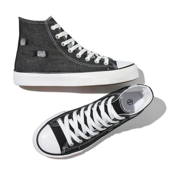 Denim Ripped High Top Sneakers Women Canvas Fashion Shoes-4