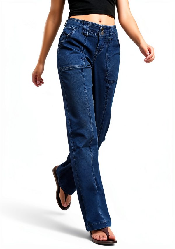 Pavo Womens Cotton Spandex Straight Leg Pants Green Blue-3