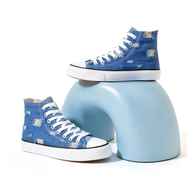 Denim Ripped High Top Sneakers Women Canvas Fashion Shoes-6